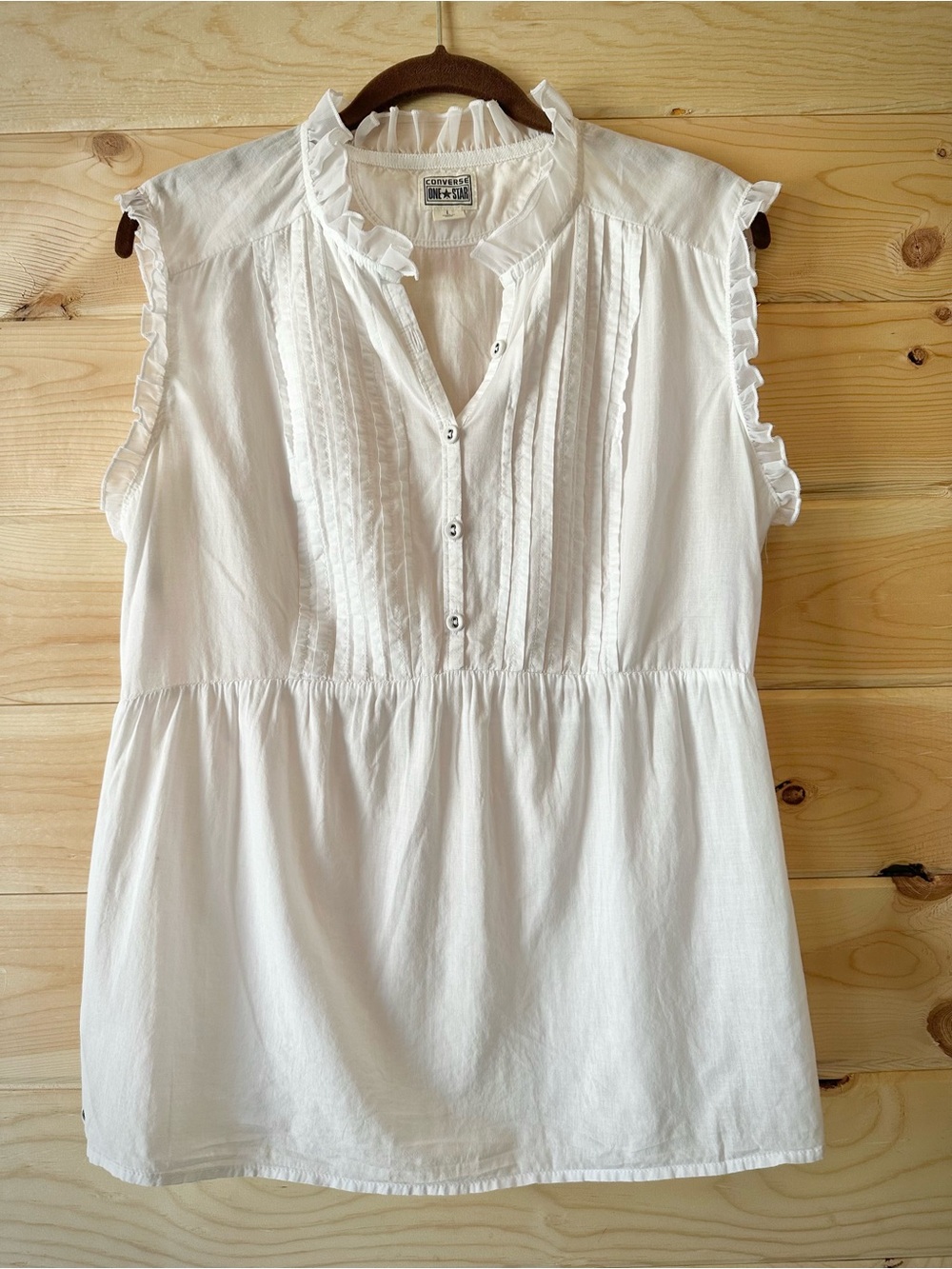 Converse One Star White Cotton Ruffle Peasant Top Elastic Waist Cottagecore L